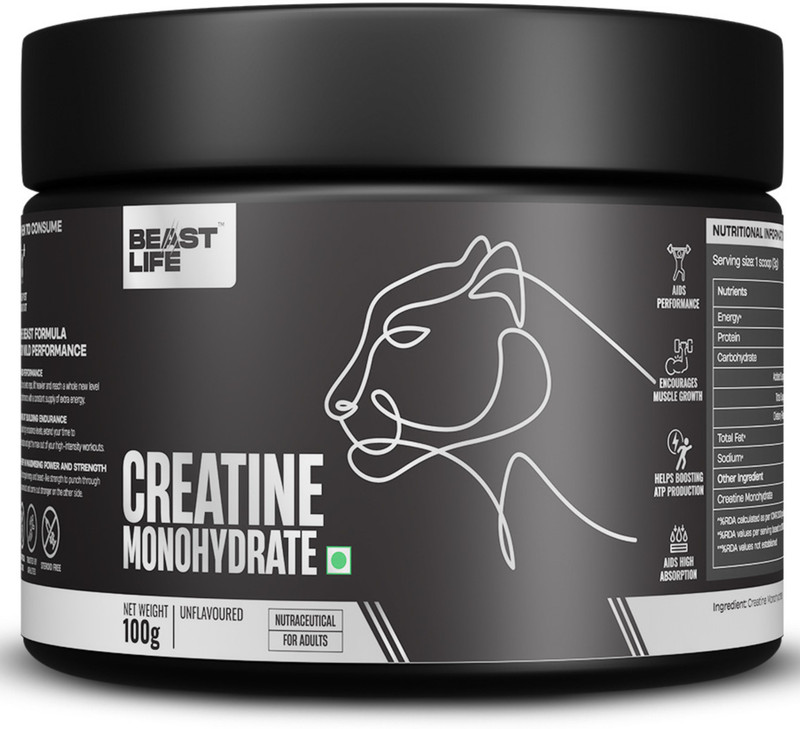 BeastLife Creatine Monohydrate | 33 Servings | NABL Lab Tested | Micronised Creatine Creatine(100 g, Unflavoured)
