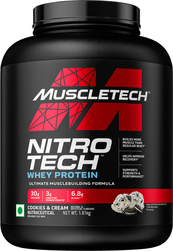 Muscletech NitroTech 30g Protein, 3g creatine monohydrate ultimate muscle building formula Whey Protein(1.81 kg, Cookies & Cream)