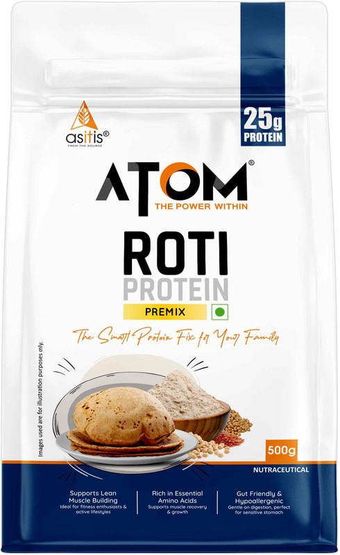 AS-IT-IS Nutrition ATOM Roti Protein 500g Make Roti’s Rich | Easy to use | 25g Protein per Serving Plant-Based Protein(500 g, Unflavored)