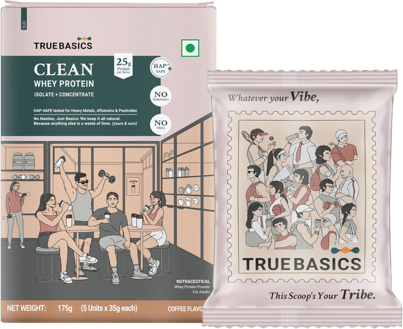 TrueBasics Clean Whey Protein Powder Isolate & Concentrate Blend | 25g Protein per Scoop Whey Protein(175 g, Coffee)