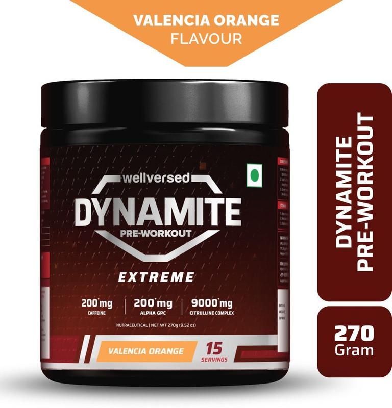 Wellversed Dynamite Pre-Workout EXTREME 15 Servings| For Hardcore Athletes | High-Stim Pre Workout(270 g, Valencia Orange)