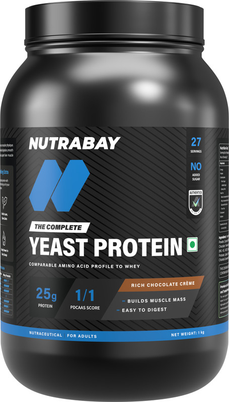 Nutrabay Yeast Protein Powder | 25g Protein & 6.7g BCAA | All 9 EAAs | PDCAAS of 1 Plant-Based Protein(1 kg, Rich Chocolate Creme)