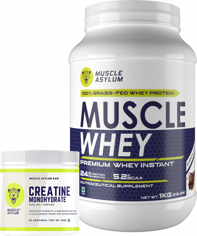 Muscle Asylum Muscle Whey 100% Whey Protein-Double Chocolate-1Kg &Creatine -250gm (Unflavored) Whey Protein(1250 g, Chocolate)