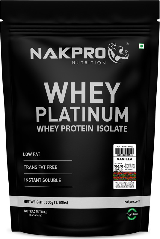 Nakpro PLATINUM 100% Whey Protein Isolate Supplement Powder Whey Protein(500 g, Vanilla)