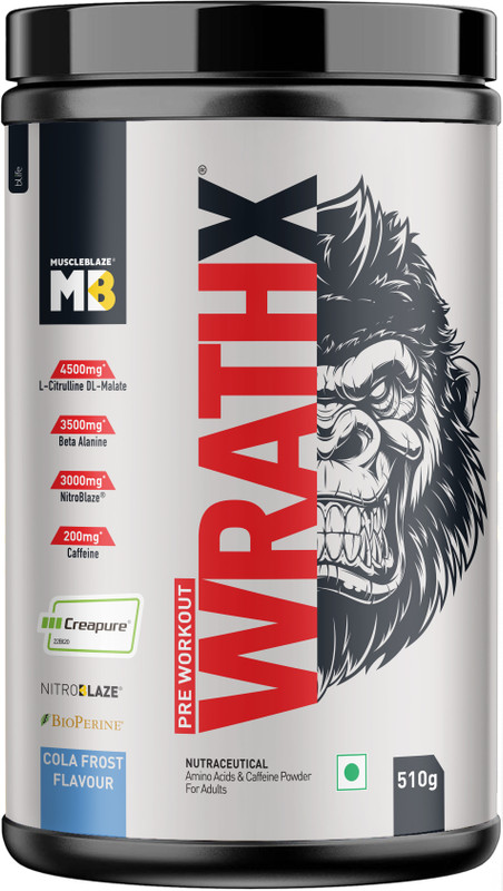 MUSCLEBLAZE Pre Workout WrathX with Creapure,Nitroblaze & BioPerine Pre Workout(510 g, Cola Frost)