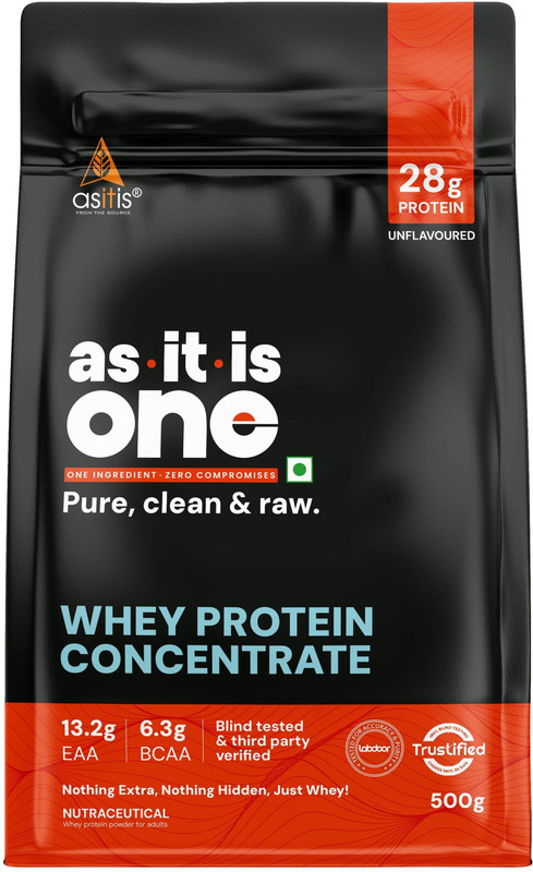 AS-IT-IS Nutrition ONE Whey Protein Concentrate I 28g Protein per Serve, Unflavoured 500g Whey Protein(500, Unflavored)