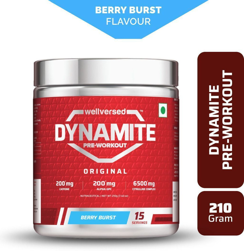 Wellversed Dynamite Pre-Workout (210g, 15 Servings) | Unleash Explosive Energy Pre Workout(210 g, Berry Burst)