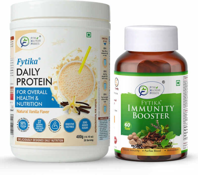 FYTIKA Daily Protein powder Vanilla flavor-400G + Immunity Booster-60 Tabs Protein Blends(400 g, Vanilla)