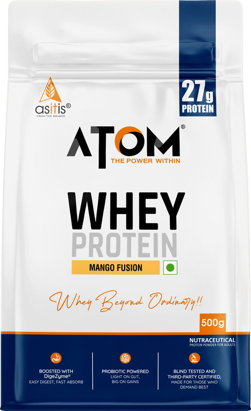 AS-IT-IS Nutrition ATOM Whey Protein 500g 27g protein Mango Fusion Whey Protein(500 g, Mango Fusion)