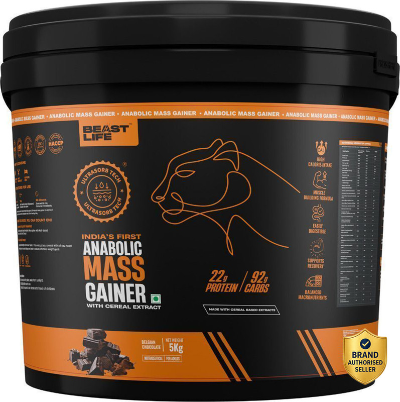 BeastLife High Protein Weight Gainer - No Maltodextrin | Cereal Based Extract Weight Gainers/Mass Gainers(5 kg, Belgian Chocolate)