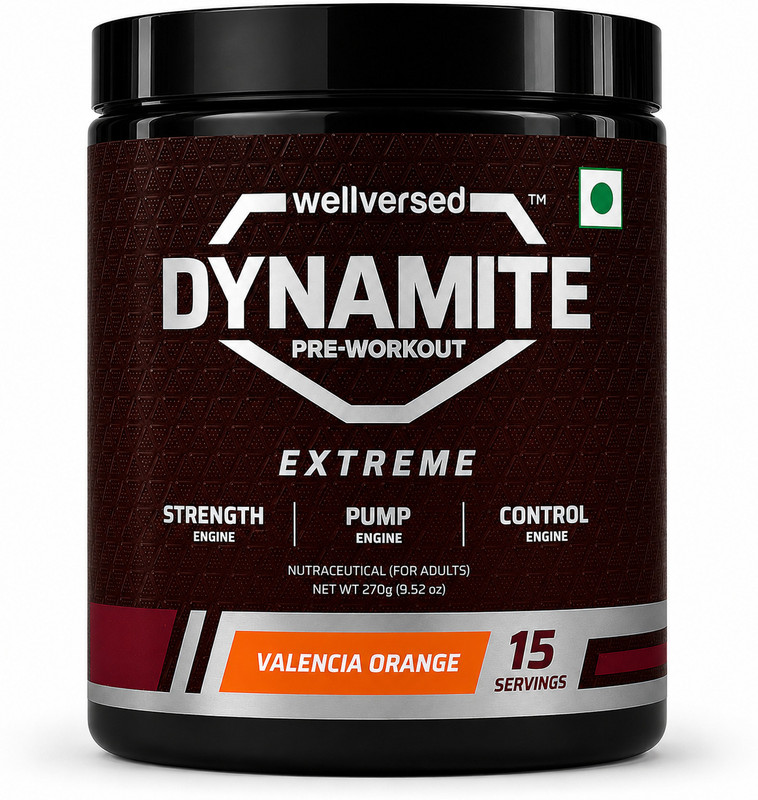 Wellversed Dynamite Pre-Workout EXTREME 15 Servings| For Hardcore Athletes | High-Stim Pre Workout(270 g, Valencia Orange)