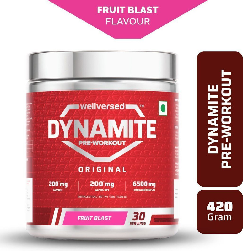 Wellversed Dynamite Pre-Workout (420g, 30 Servings) | Unleash Explosive Energy Pre Workout(420 g, Fruit Blast)