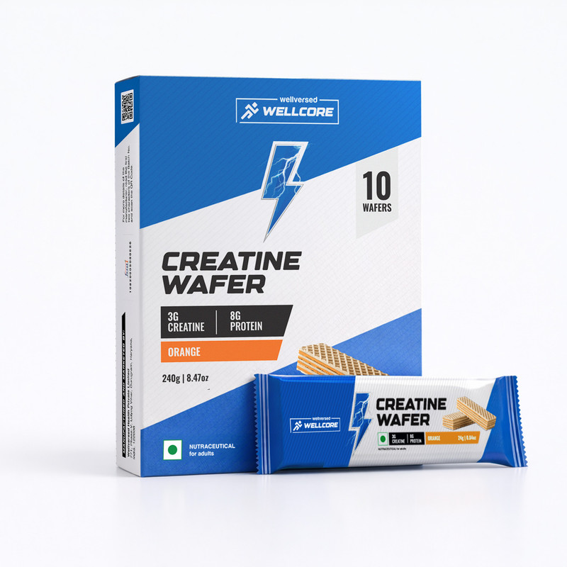 Wellcore Creatine Wafer Bar Orange (Pack Of 10) | 3g Creatine,8g Protein | Zero Sugar| Protein Wafer(10 No, Orange)