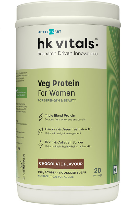 HEALTHKART hk vitals Veg Protein For Women, Vegetarian Protein with Soy Whey Protein(500 g, Chocolate)