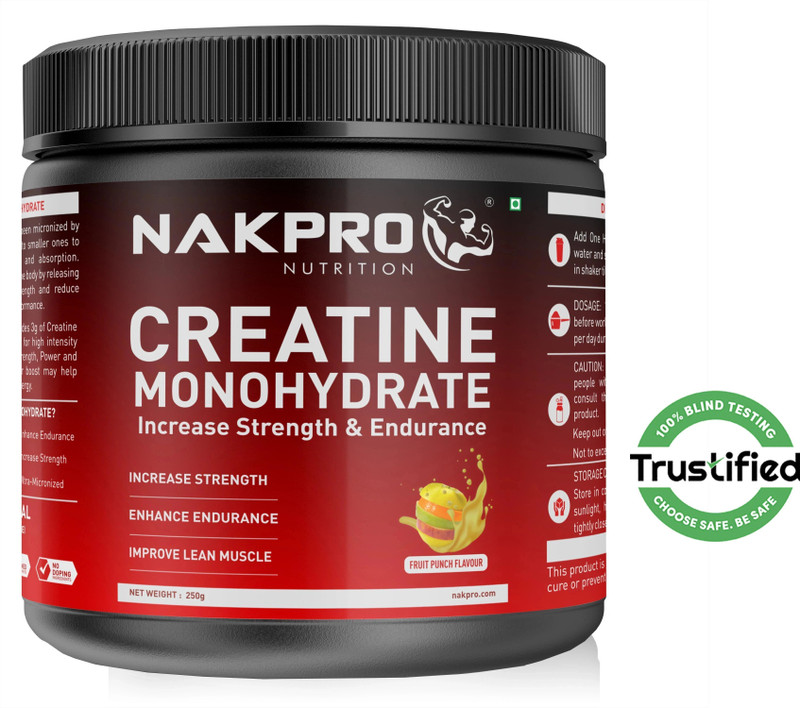 Nakpro Micronized Creatine Monohydrate Jar Trustified Certified, Supports Muscle Growth Creatine(250 g, Fruit Punch)