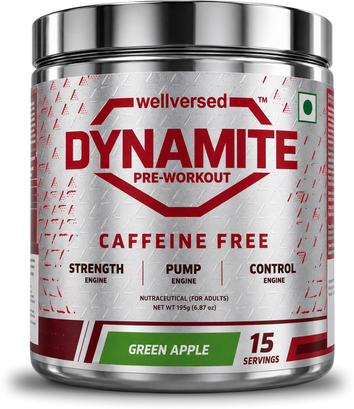Wellversed Dynamite Pre-Workout Caffeine Free 15 Servings | For Late Evening & Night Workouts Pre Workout(195 g, Green Apple)
