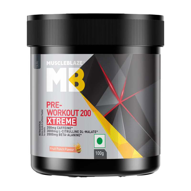 MUSCLEBLAZE 200 Xtreme, 200mg Caffeine, 2000mg Beta Alanine, 3000mg Citrulline Pre Workout(100 g, Fruit Punch)