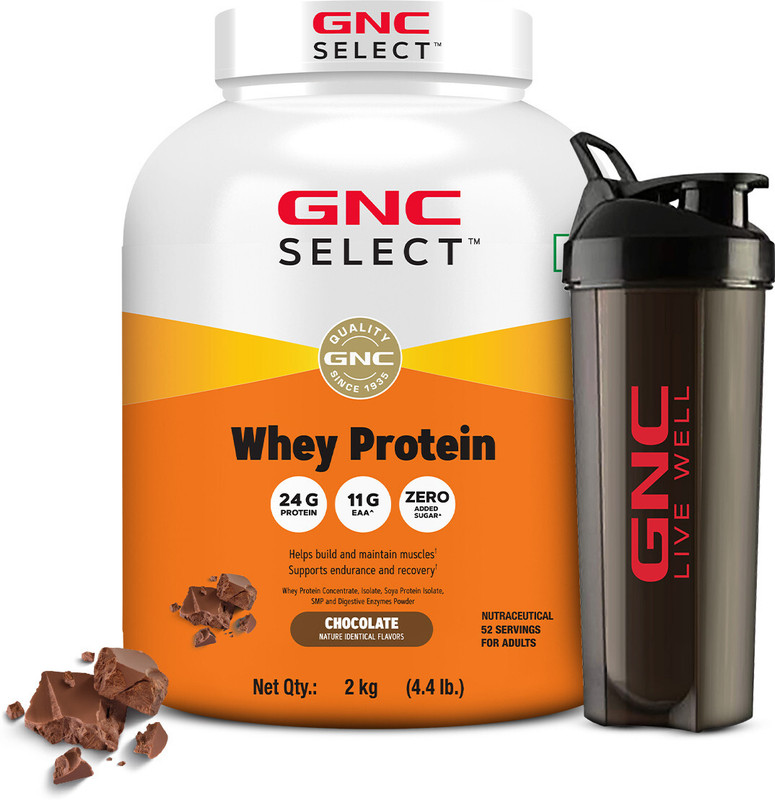 GNC 100% Whey Protein Powder With Free Shaker Whey Protein(2 kg, Chocolate)