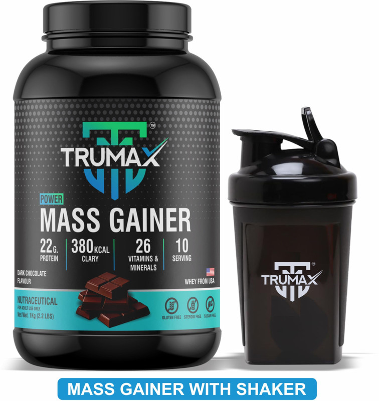 TRUMAX Power Mass Gainer 1.0kg with Shaker, Concentrate Protein Vitamins & Minerals Weight Gainers/Mass Gainers(1 kg, Dark Chocolate)