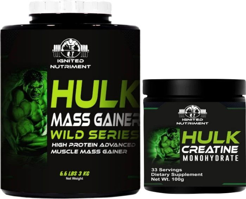 IGNITED NUTRIMENT Hulk Mass Gainer With High Calories 1340 Free Creatine (6.6Lbs Chocolate) Weight Gainers/Mass Gainers(3 kg, Chocolate, Organe)