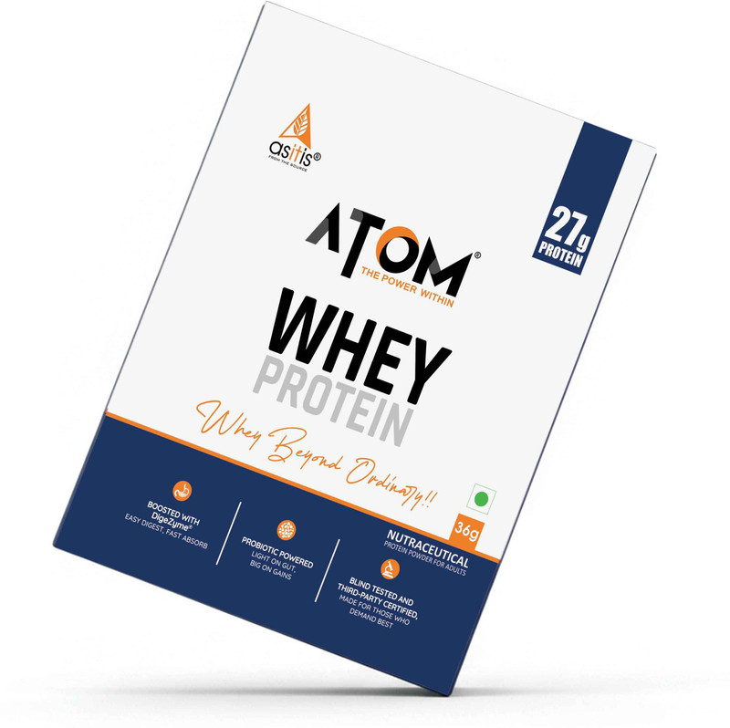 AS-IT-IS Nutrition ATOM Whey Protein 27g Protein DigeZyme & Probiotics Easy Carry No Excuse Sachet Whey Protein(36 g, Double Rich Chocolate) - 36% off at DetectaDeal