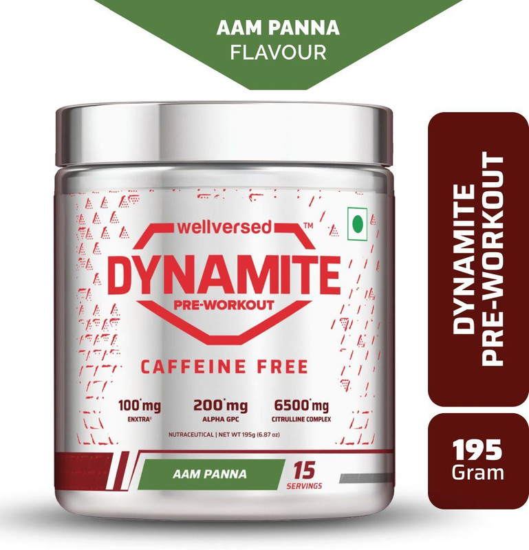 Wellversed Dynamite Pre-Workout Caffeine Free 15 Servings | For Late Evening & Night Workouts Pre Workout(195 g, Aam Panna)