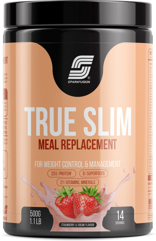 Sparkfusion True Slim Protein Powder Meal Replacement Shake (Strawberry & Cream, 500 gm) Protein Shake(500 g, Strawberry & Cream)