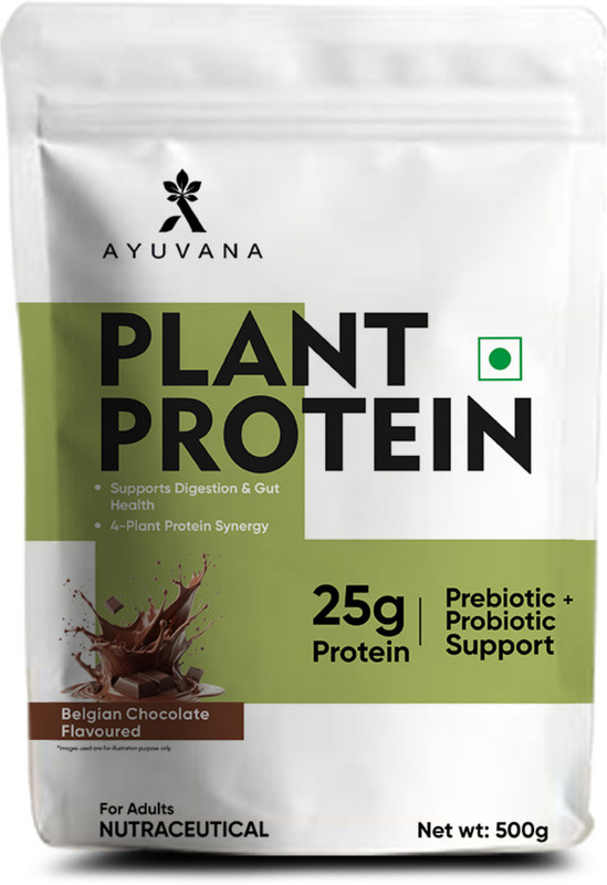 Ayuvana Plant Protein Powder with Prebiotics & Probiotics Plant-Based Protein(500 g, Belgian Chocolate)