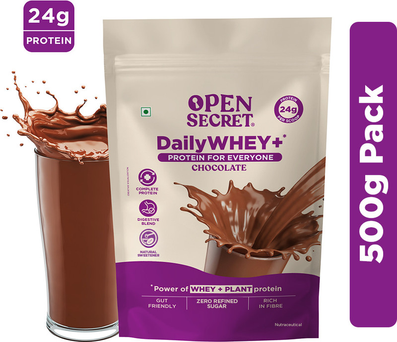OPEN SECRET 0.5 kg India's 1st Whey+ Protein Powder - Complete Protein with Whey and Plant Protein Blends(500 g, Chocolate)