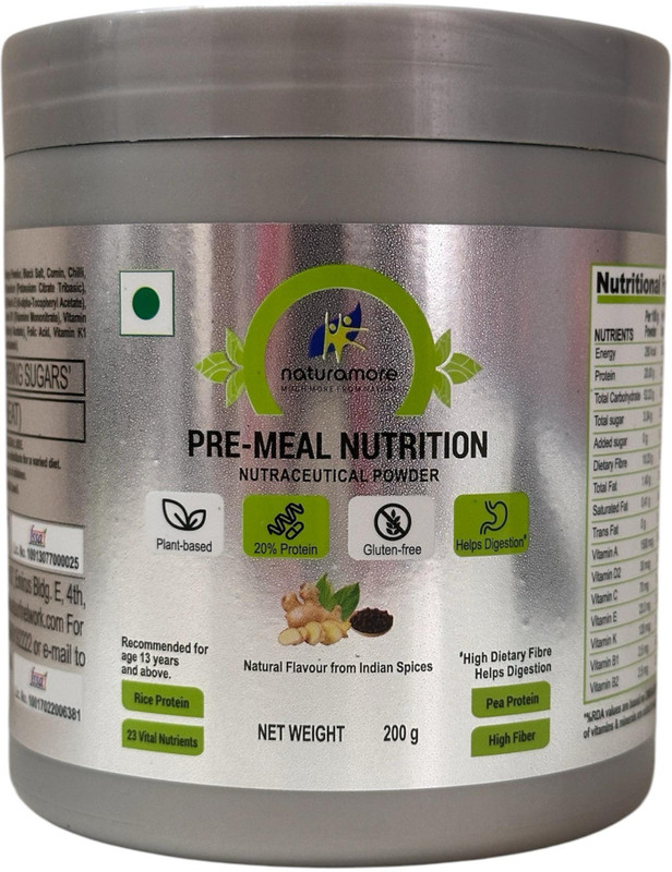 Naturamore Pre Meal Nutrition Plant-Based Protein(200 g, Natural Flavour, Indian Spices)