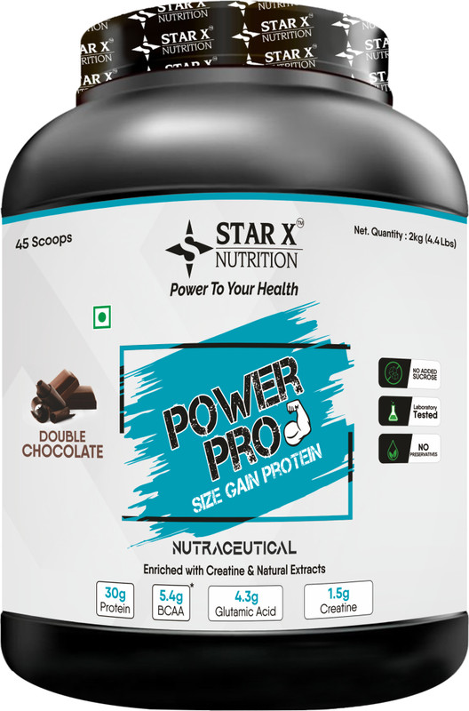 Star X nutrition Power Pro Size Gain Protein Whey Protein(2 kg, Double Chocolate)