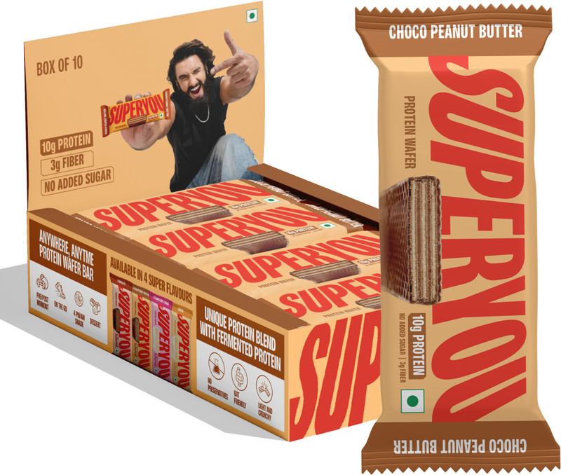 SUPERYOU Strawberry 10g Protein Wafer Bar with 3g Fiber and 0 added sugar - Pack of 10 Protein Bars(400 g, Strawberry)