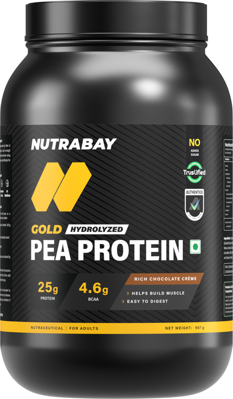 Nutrabay Gold Pea Protein Powder | 25g Pea Protein, 4.6g BCAA, 5g Soluble Fiber Plant-Based Protein(2 pounds, Chocolate)