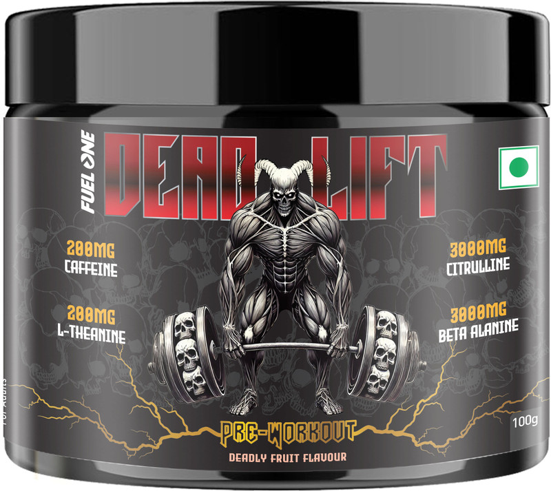 FUELONE Dead-Lift Pre Workout | 200mg Caffeine, 200mg L-Theanine Pre Workout(100 g, Deadly Fruit)