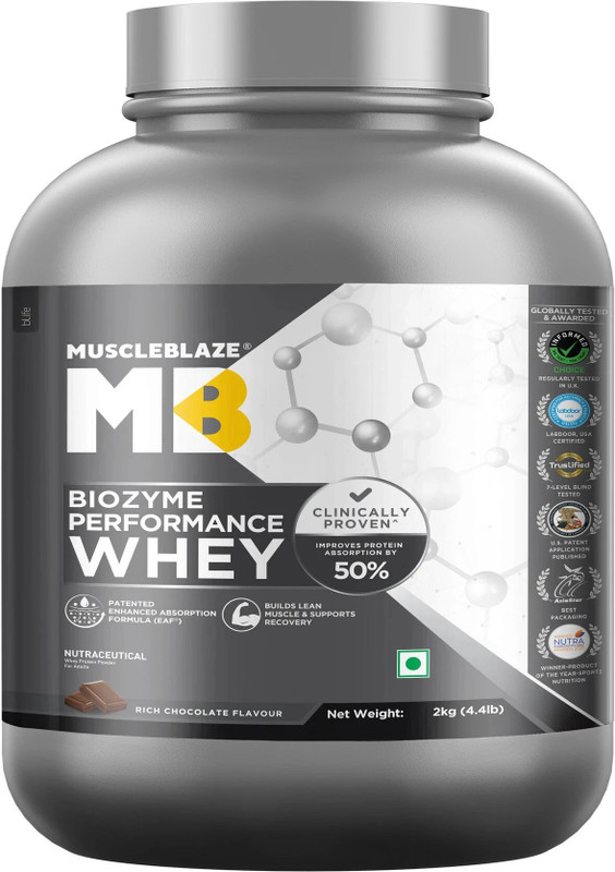 MUSCLEBLAZE Biozyme Performance Whey Protein Powder, 25g Protein Per Scoop Whey Protein(2 kg, Rich Chocolate)