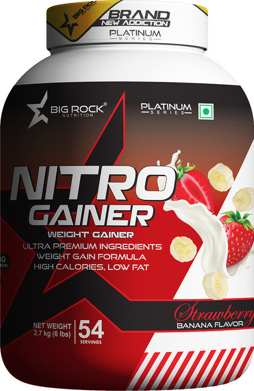 BIG ROCK NUTRITION Nitro Mass Gainer Protein Powder Weight Gainers/Mass Gainers(2.7 kg, Strawberry Banana)