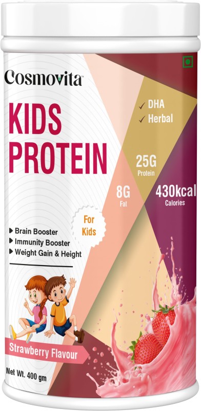 Cosmovita Milk Nutritional Drink for Kids with DHA & Calcium for Immunity, Height & Memory Protein Shake(400 g, Strawberry)