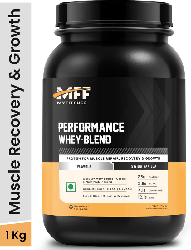 MyFitFuel Performance Whey Multi Protein Blend 25g Protein 5.6g BCAA 12.1g EAA 1Kg Vanilla Whey Protein(1000 g, Swiss Vanilla)
