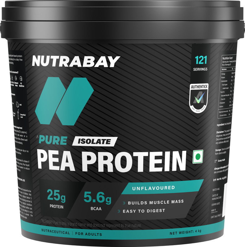 Nutrabay Pure 100% Pea Isolate - Plant-Based Protein(4 kg, Unflavoured)