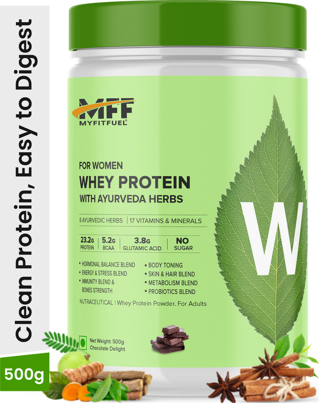 MyFitFuel Women Clean Whey Protein With Ayurveda Herbs, Multivitamins 500g Chocolate Delight Whey Protein(500 g, Chocolate Delight)
