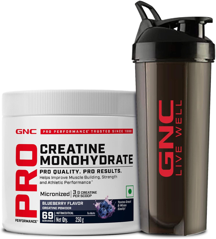 GNC Creatine Monohydrate With Black Shaker (750ml) Creatine(100 g, Blueberry)