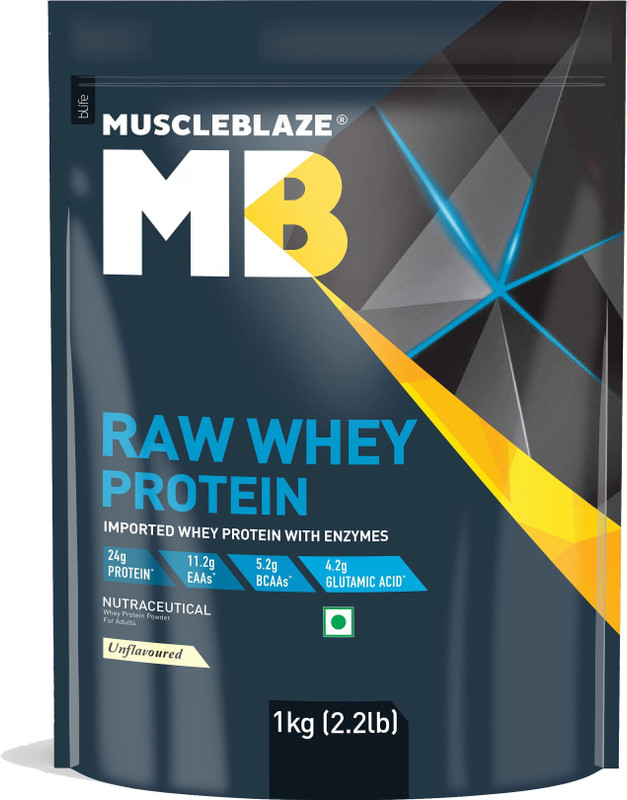 MUSCLEBLAZE Raw Concentrate | 24g Protein per Scoop | Light & Clean Protein Whey Protein(1 kg, Unflavoured)