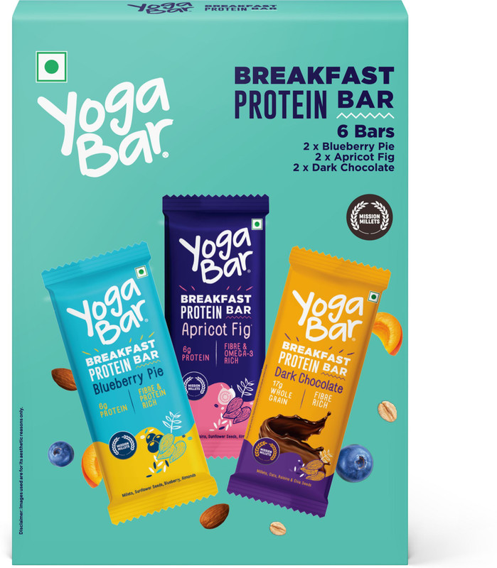 Yogabar Breakfast Protein Bars Variety Flavors Protein Bars(270 g, Apricot Fig, Blueberry Pie, Apple Cinnamon, Almond Coconut)