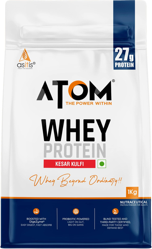 AS-IT-IS Nutrition ATOM |USA Labdoor Certified for Accuracy & Purity Whey Protein(1 kg, Kesar Kulfi)
