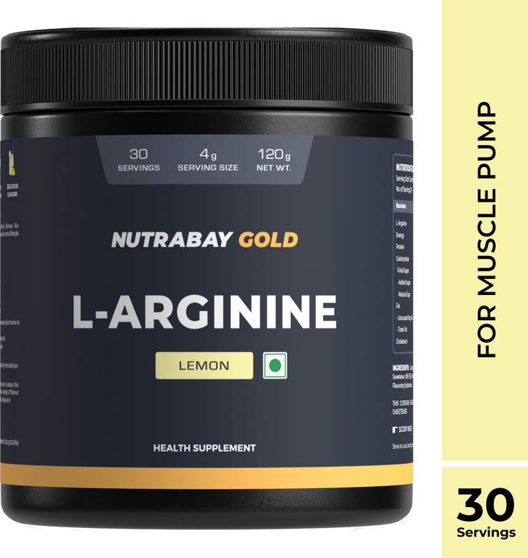 Nutrabay Gold L-Arginine Supplement Powder, Amino Acid for Endurance & Muscle Building, Pre Workout(120 g, Lemon)