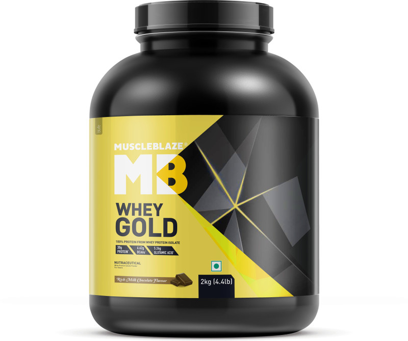 MUSCLEBLAZE Whey Gold, 100% Whey Protein Isolate, Labdoor USA Certified, 30g Isolate Whey Protein(2 kg, Rich Milk Chocolate)