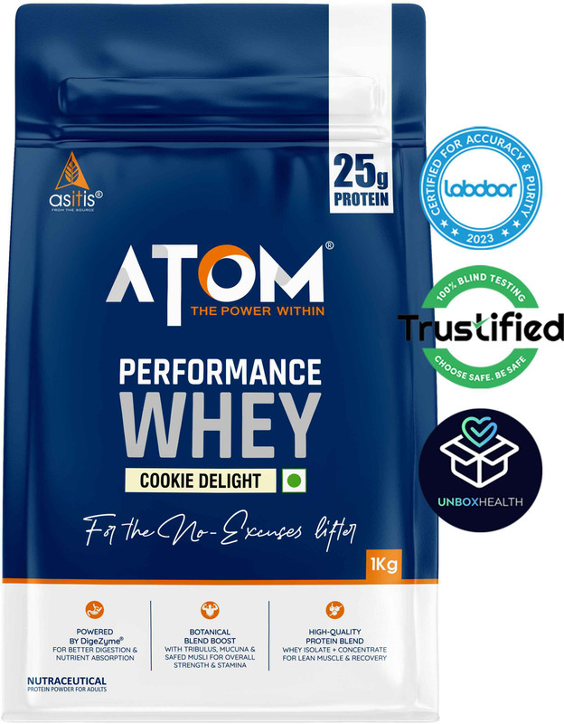 AS-IT-IS Nutrition ATOM Performance Whey 1Kg |With Safed Musli & Mucuna Pruriens | Whey Protein(1000 g, Cookie delight)