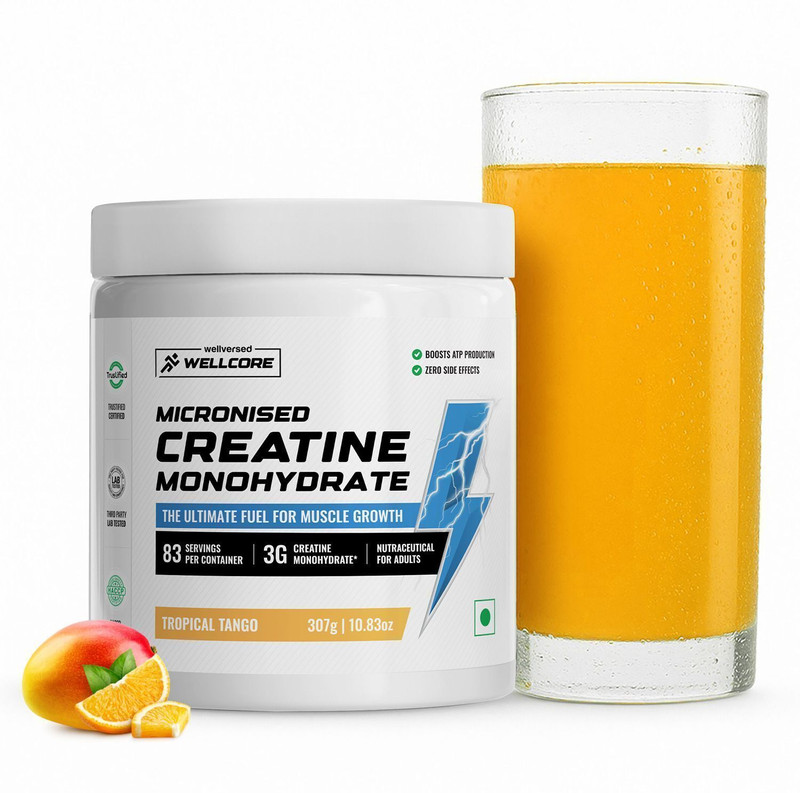 Wellcore Micronised Creatine Monohydrate | Lab Tested | Enhanced Absorption | 100% Pure Creatine(122 g, Tropical Tango)