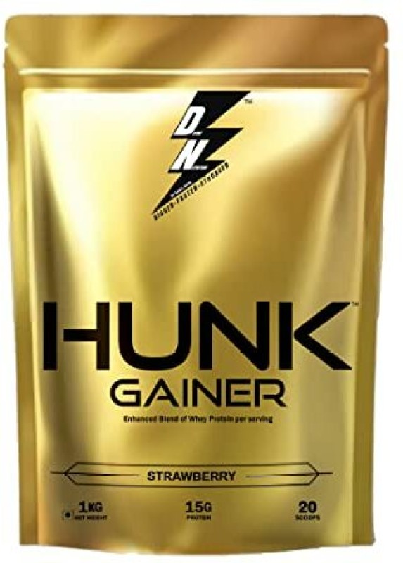 DIVINE NUTRITION LIMITED EDITION BY SAHIL KHAN HUNK GAINER POUCH, 15g Protein, 150g per serving, 6 serving Weight Gainers/Mass Gainers(1 kg, STRAWBERRY)