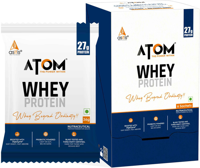 AS-IT-IS Nutrition ATOM Whey Protein, 27g Protein, DigeZyme & Probiotics, Easy Carry No Excuse Pack Whey Protein(216 g, Double Rich Chocolate) - 36% off at DetectaDeal